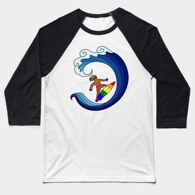 Surfer on blue wave sea ocean. Summer outdoor sport activity concept. Baseball T-Shirt by Nalidsa